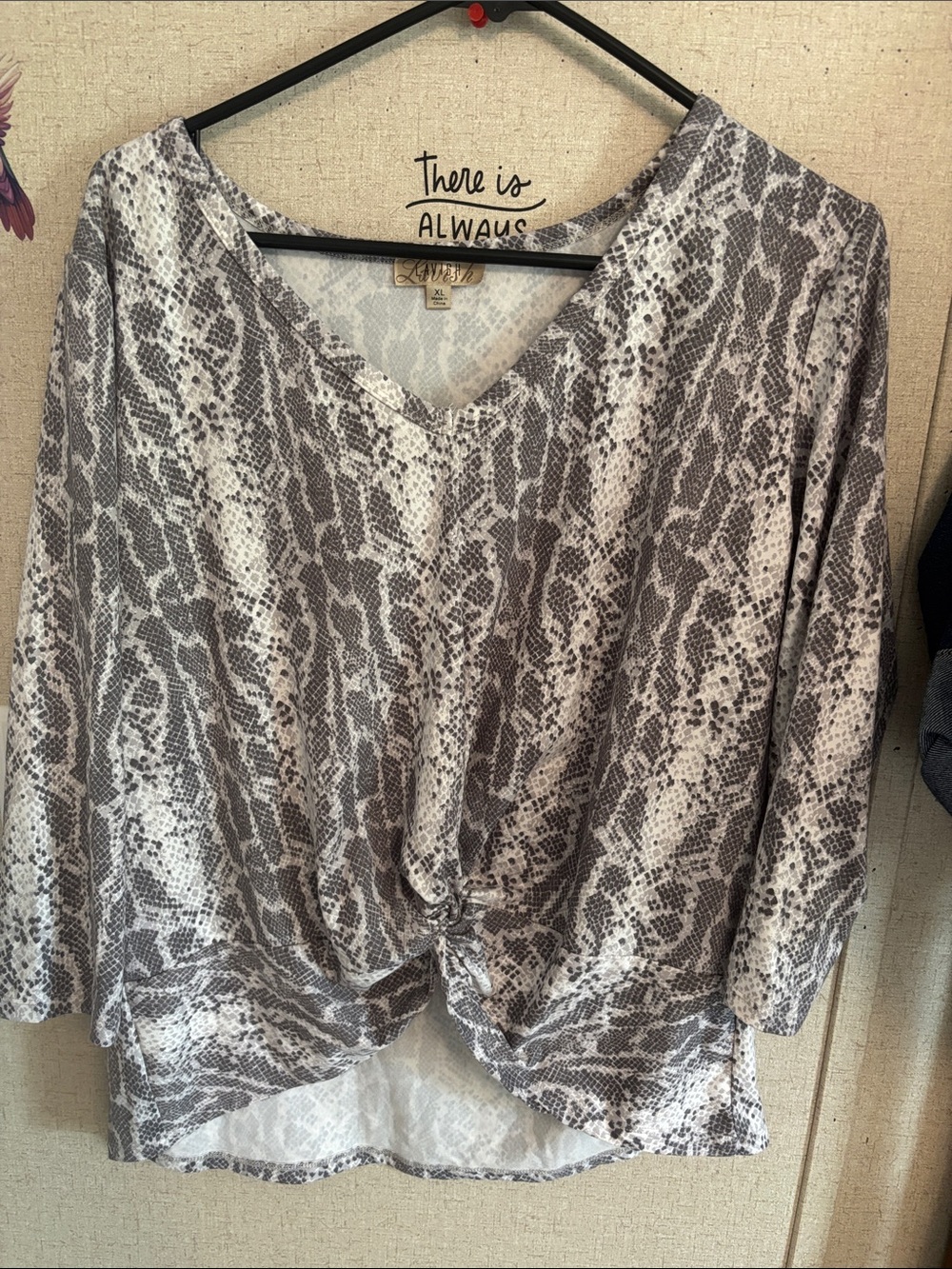 Lush Gray Snake-Print V-Neck Knot Hem Tunic